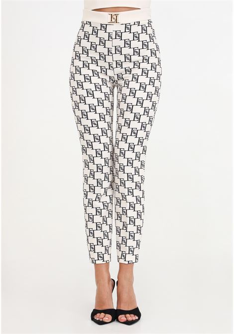 Black and white women's trousers with allover logo and golden metal detail ELISABETTA FRANCHI | PAS1441E2E84